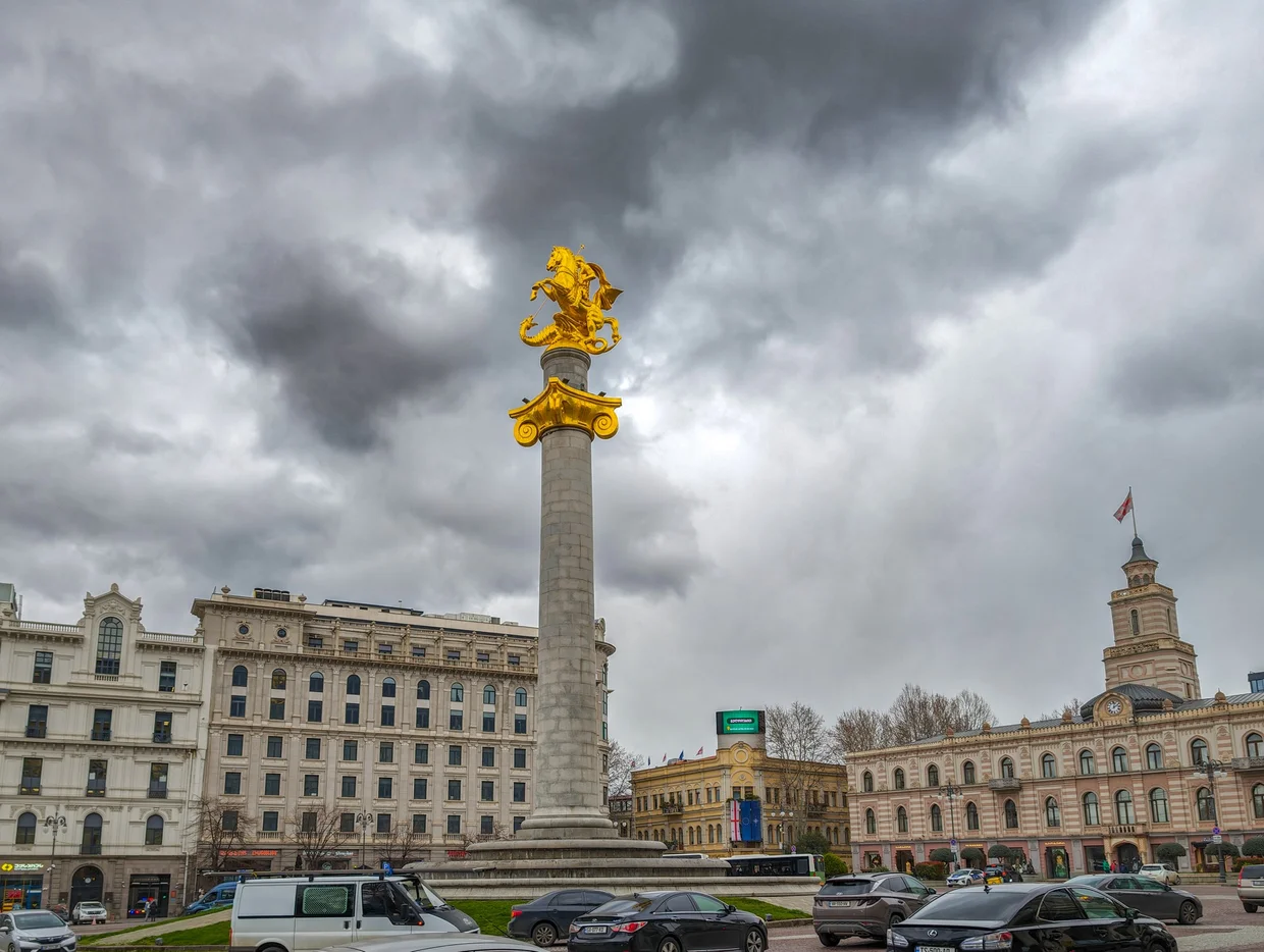 Freedom Square in central Tbilisi with the golden St. George column