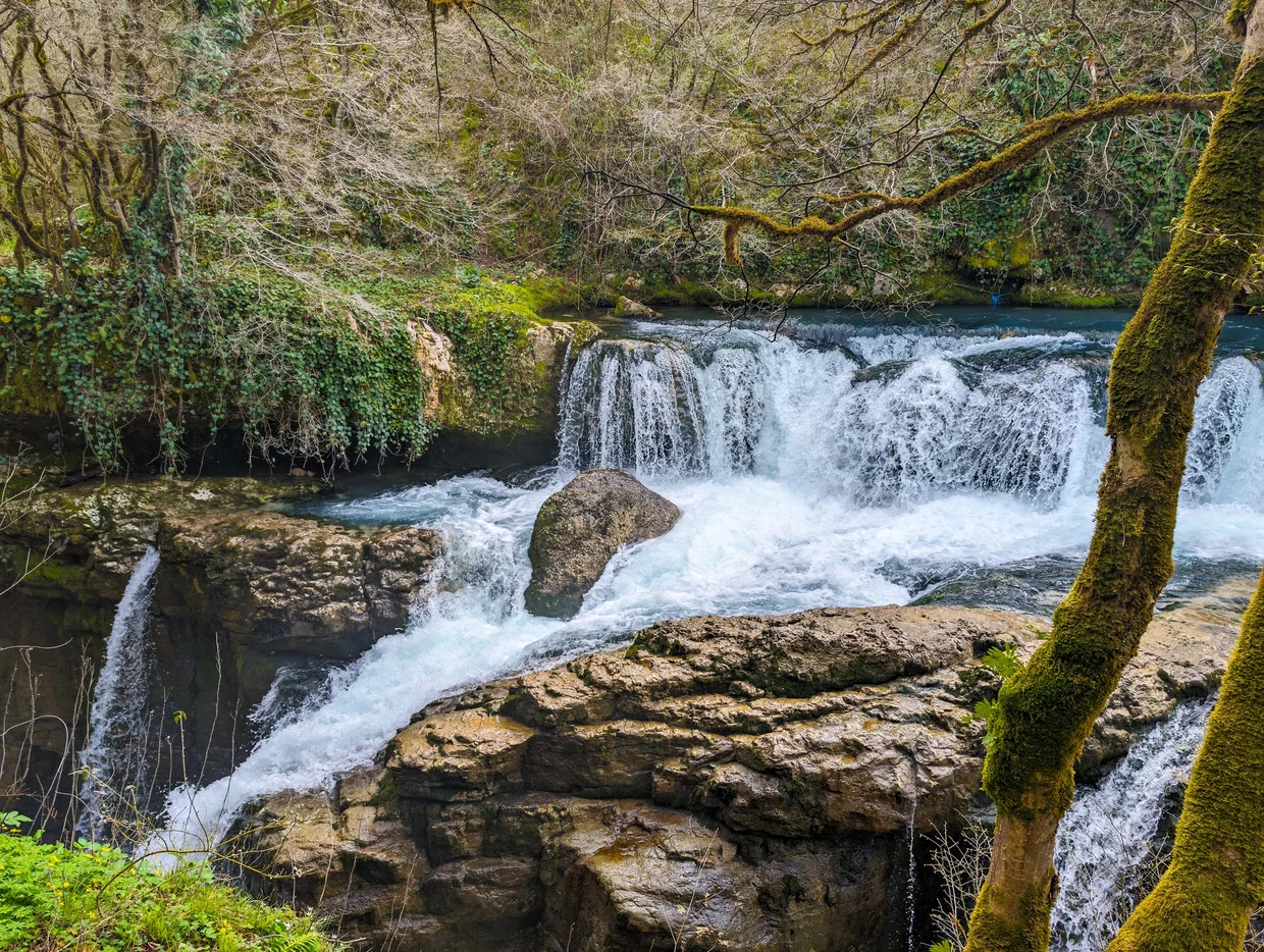 Wide waterfall at the Martvili canyon entrance