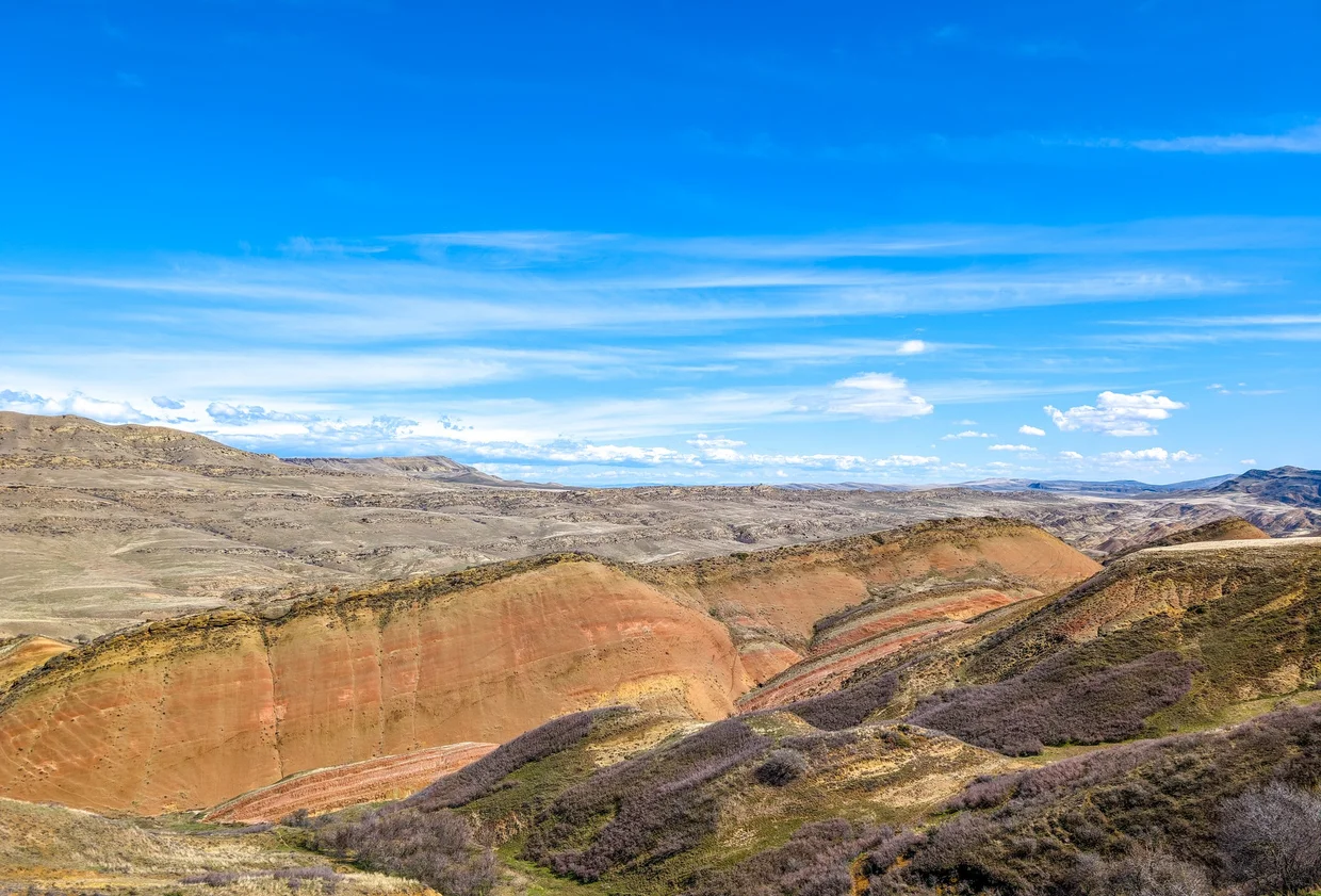 Painted hills in the semi-desert landscape near David Gareja