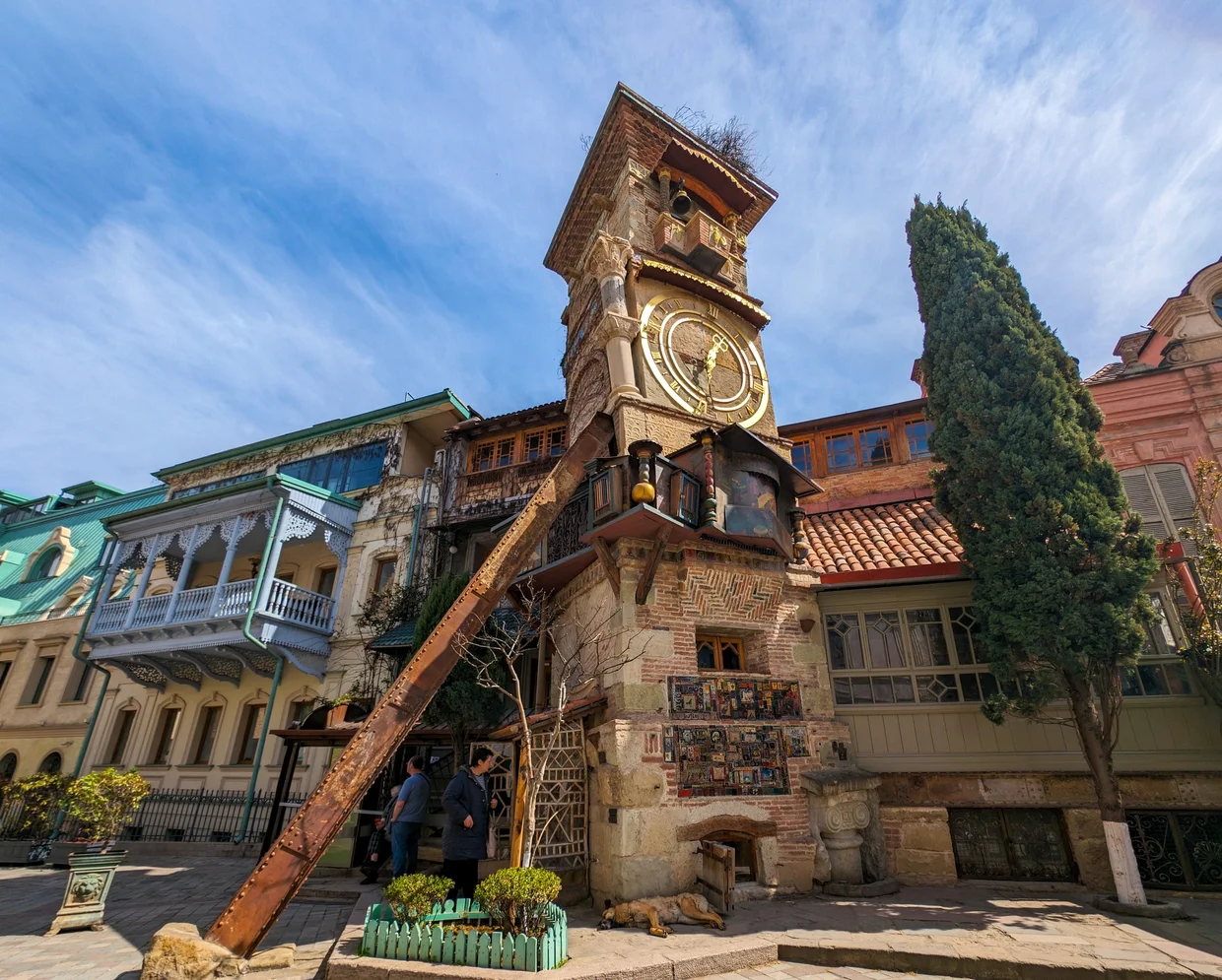 The leaning clock tower of the Gabriadze Puppet Theater in Old Tbilisi
