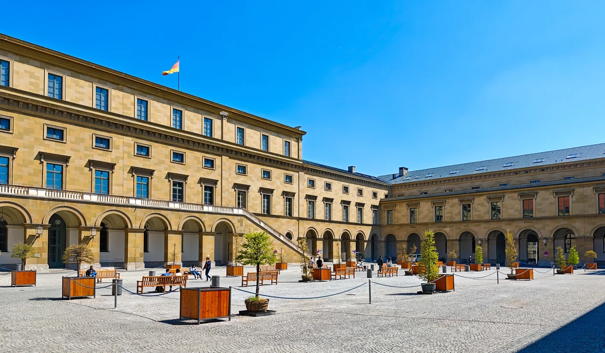 Marstallplatz with the long classical arcade of the Residenz