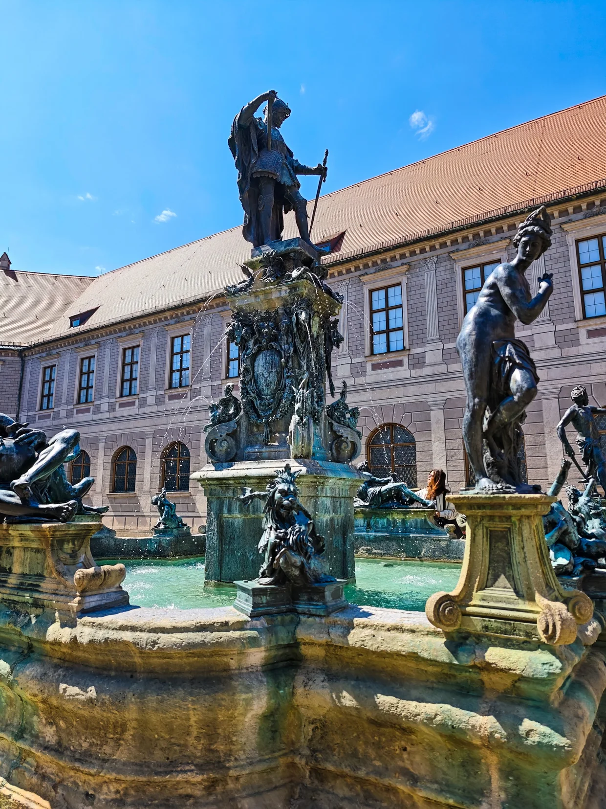 Wittelsbach Fountain in the Brunnenhof courtyard with bronze figures