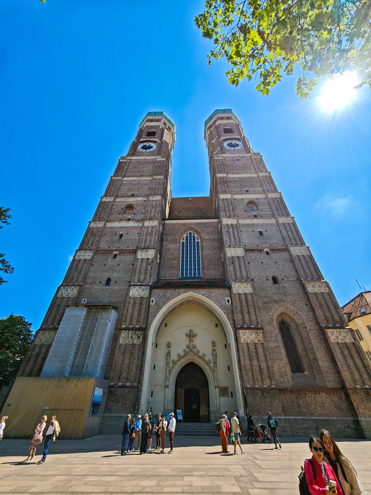 South facade and main entrance portal of the Frauenkirche with the towers above