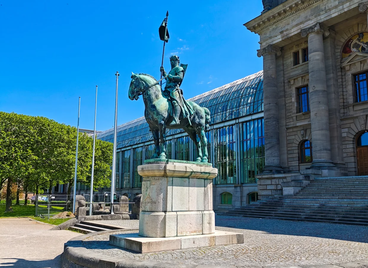 Bronze equestrian statue of a Bavarian elector in armor on Marstallplatz
