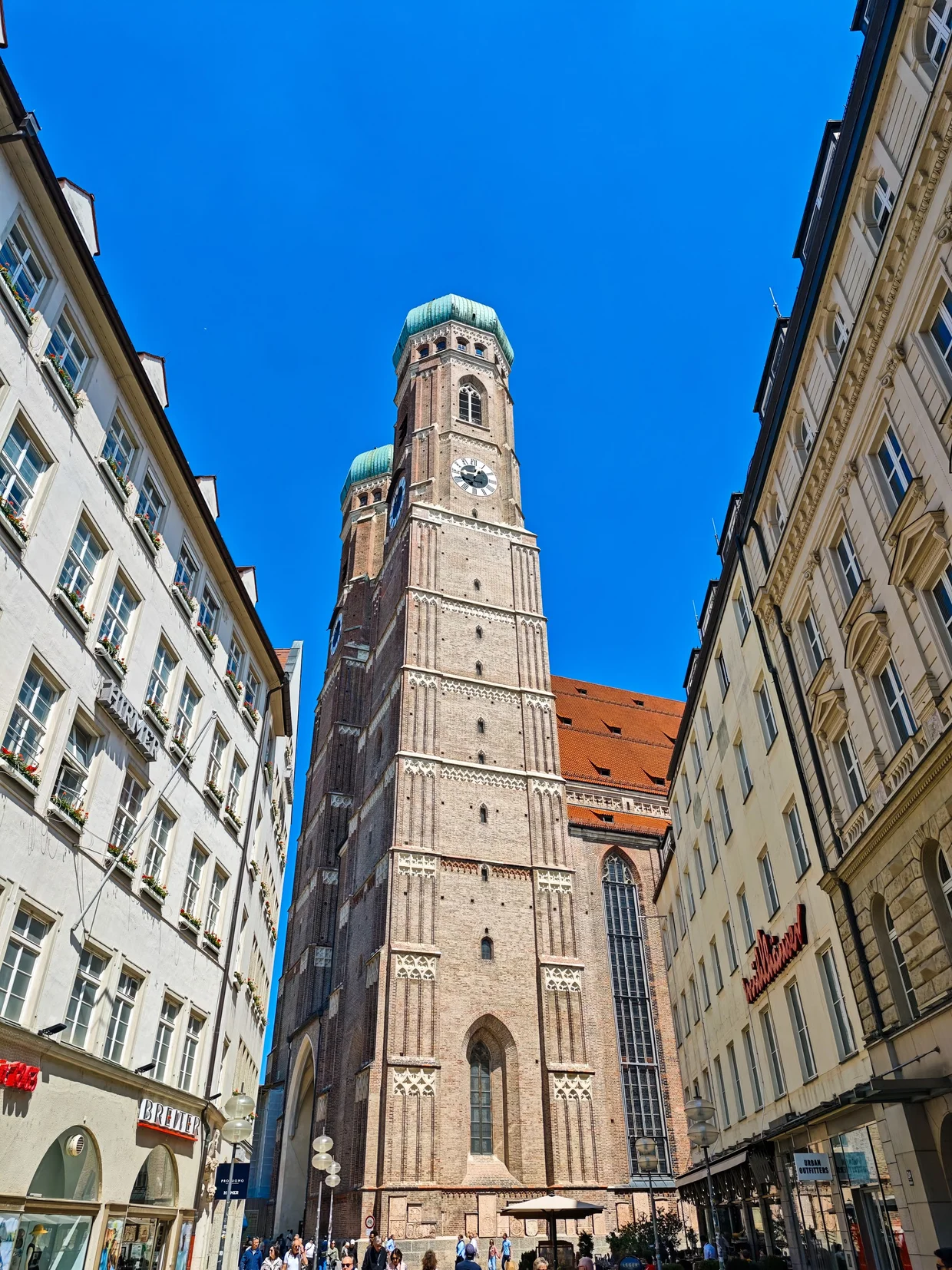 The Frauenkirche's twin onion-domed towers seen from Liebfrauenstraße