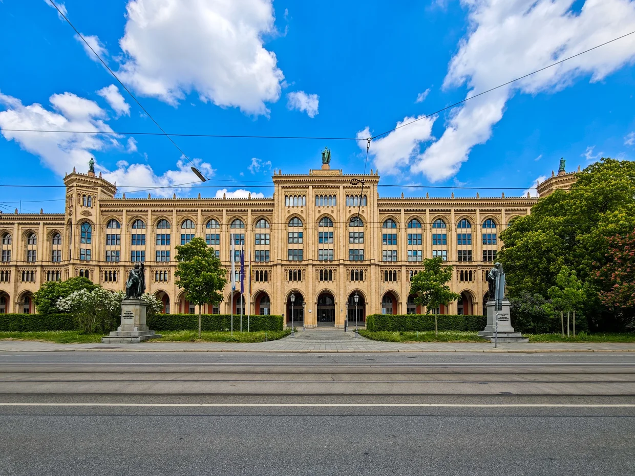 Regierung von Oberbayern, long yellow neo-Gothic government building on Maximilianstraße