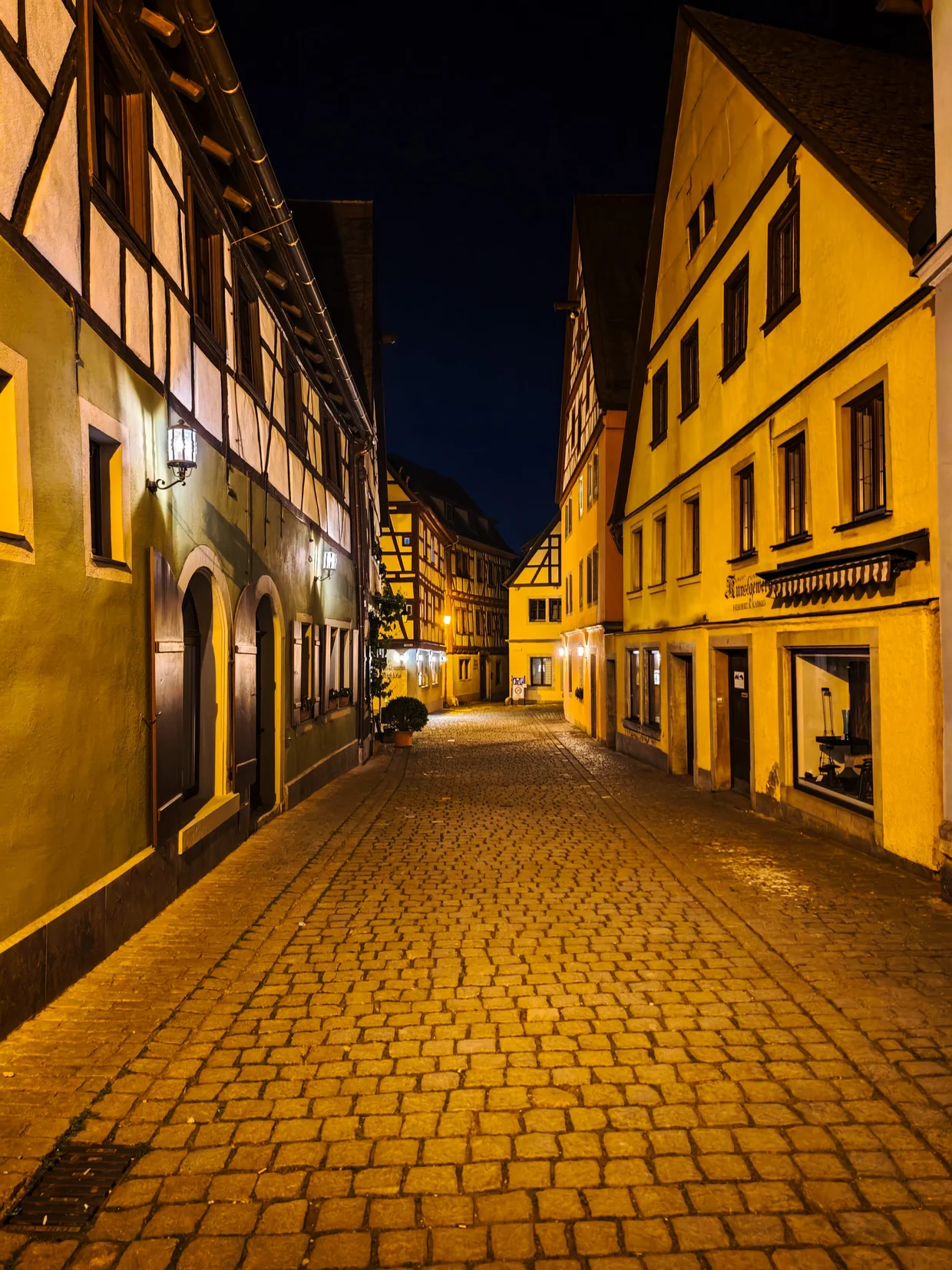 Empty cobbled street at night, Rothenburg