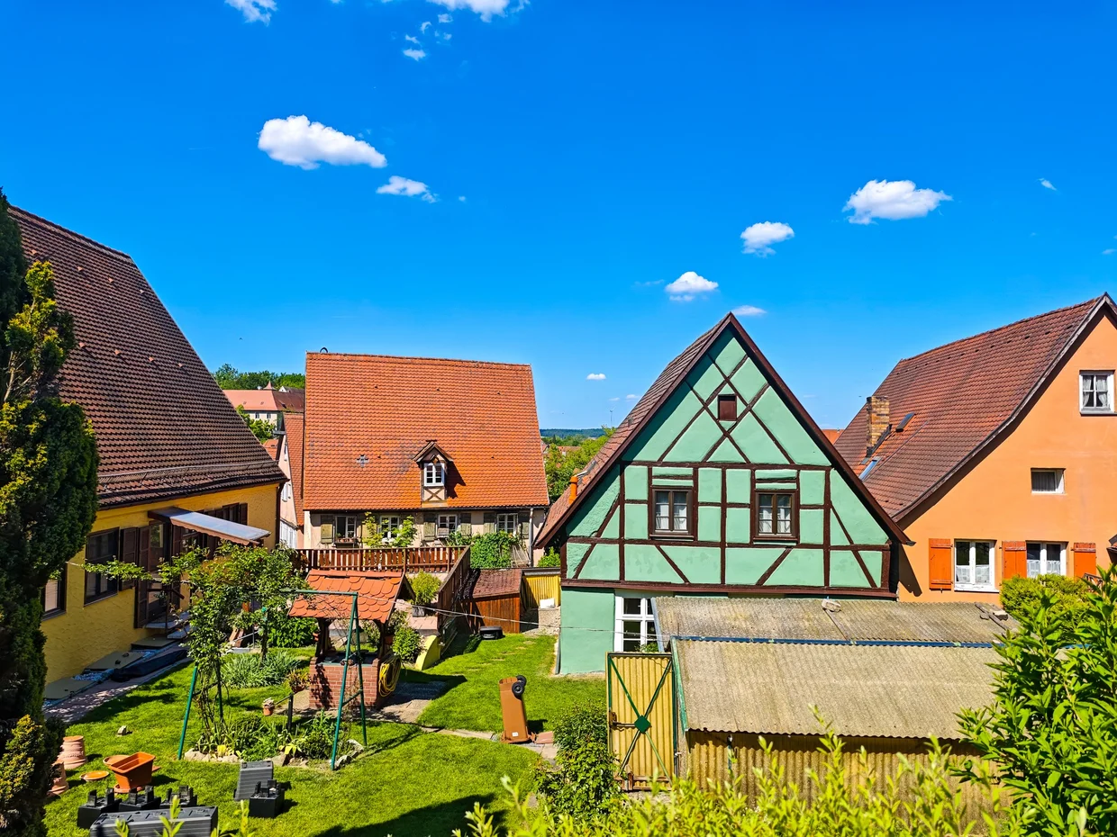 Half-timbered cottage and wall from outside