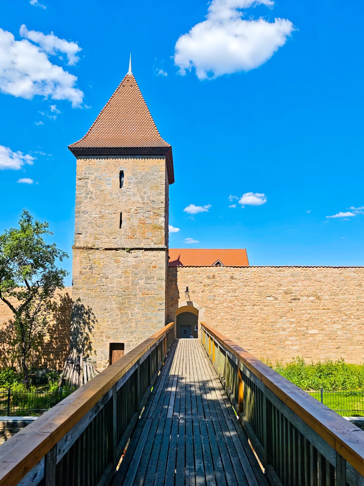 Inside the wooden Wehrgang with weathered beams