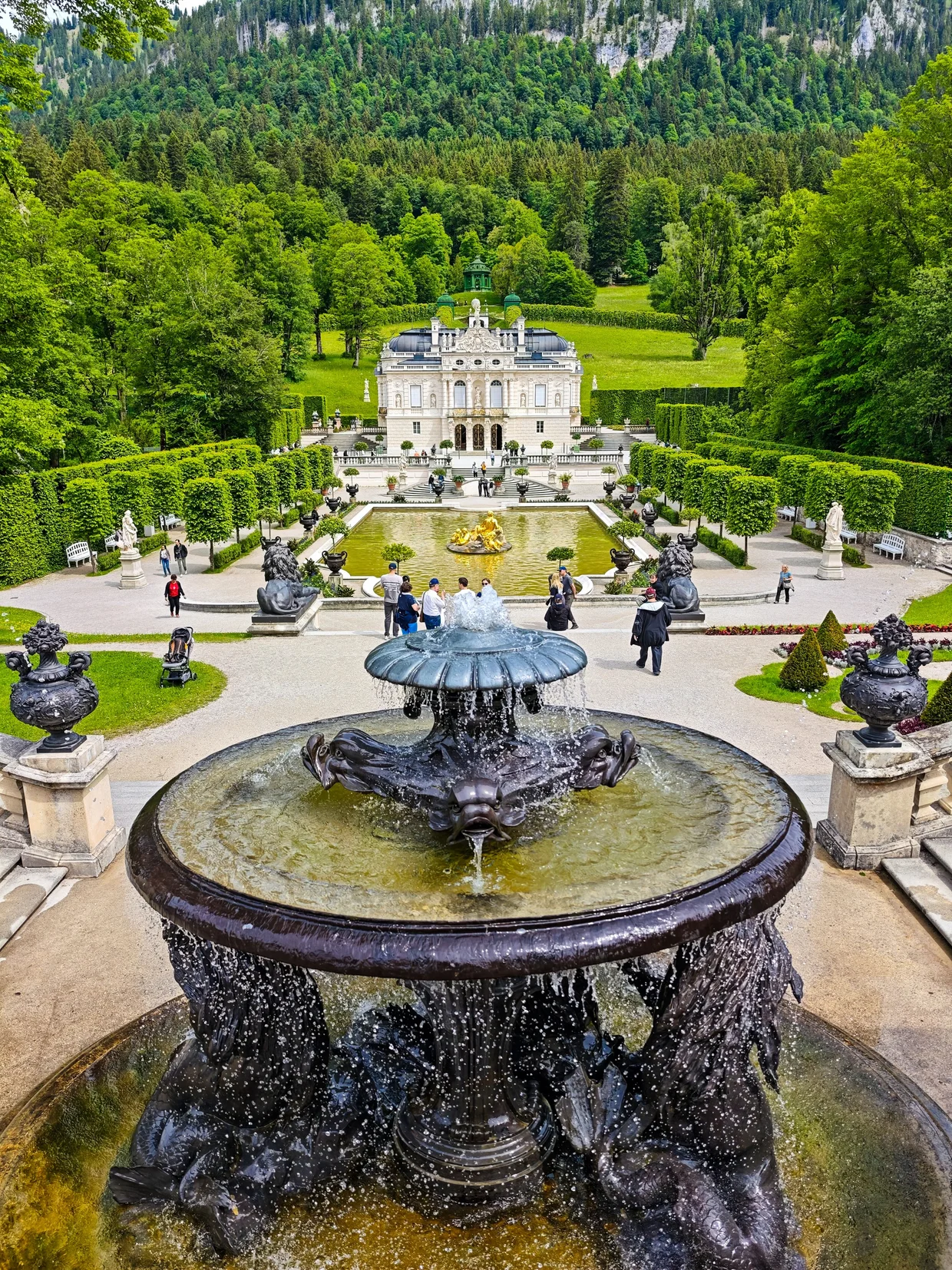 Looking down over the parterre to the palace from the upper terrace