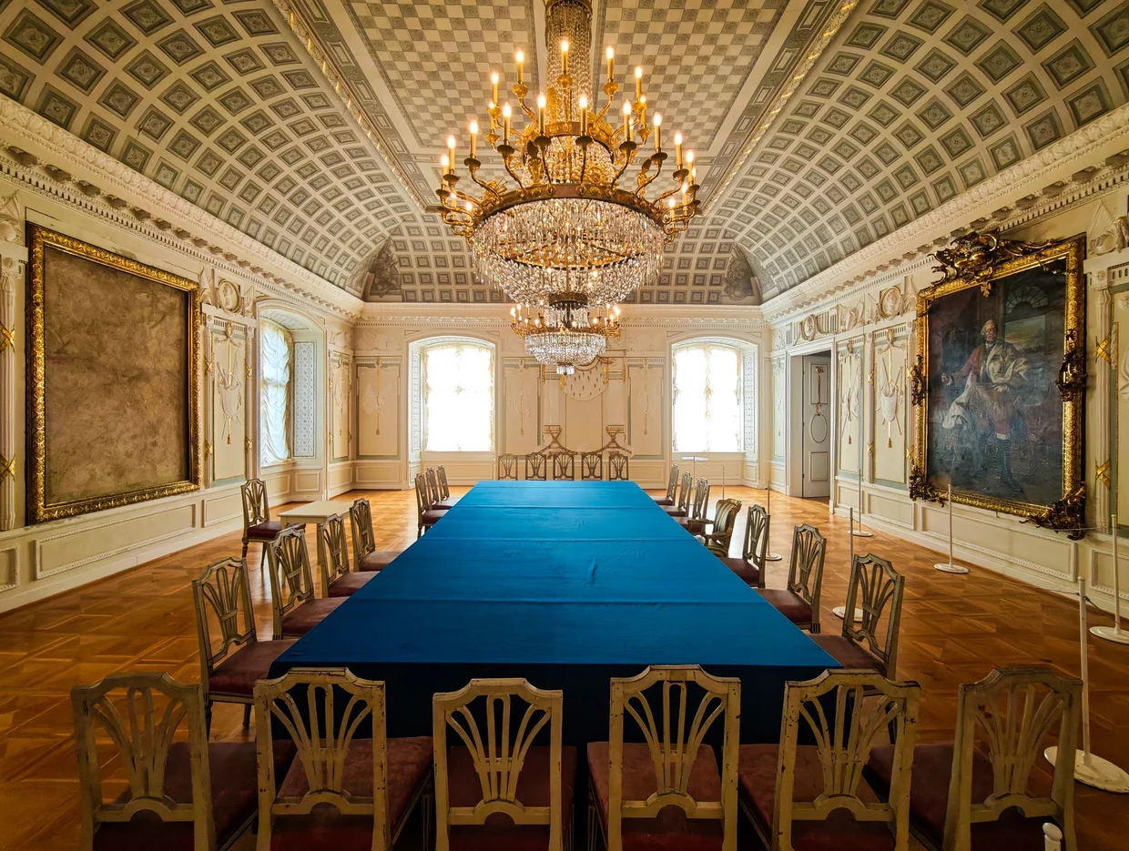 Festsaal with crystal chandelier, Schloss Bad Mergentheim