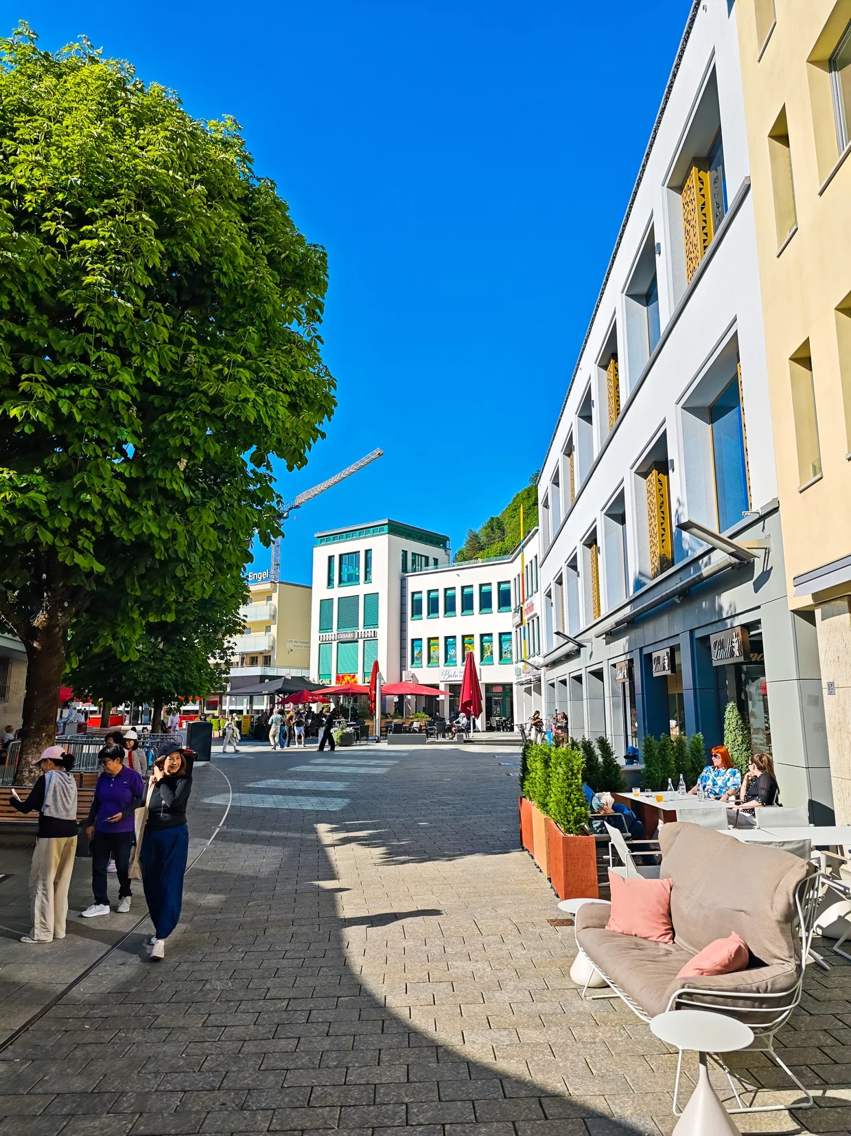 Vaduz Städtle pedestrian zone with cafe terraces