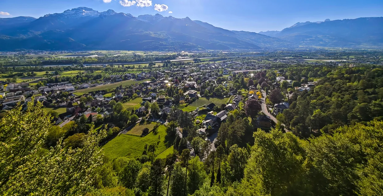 Wide panorama over Vaduz and the Alps