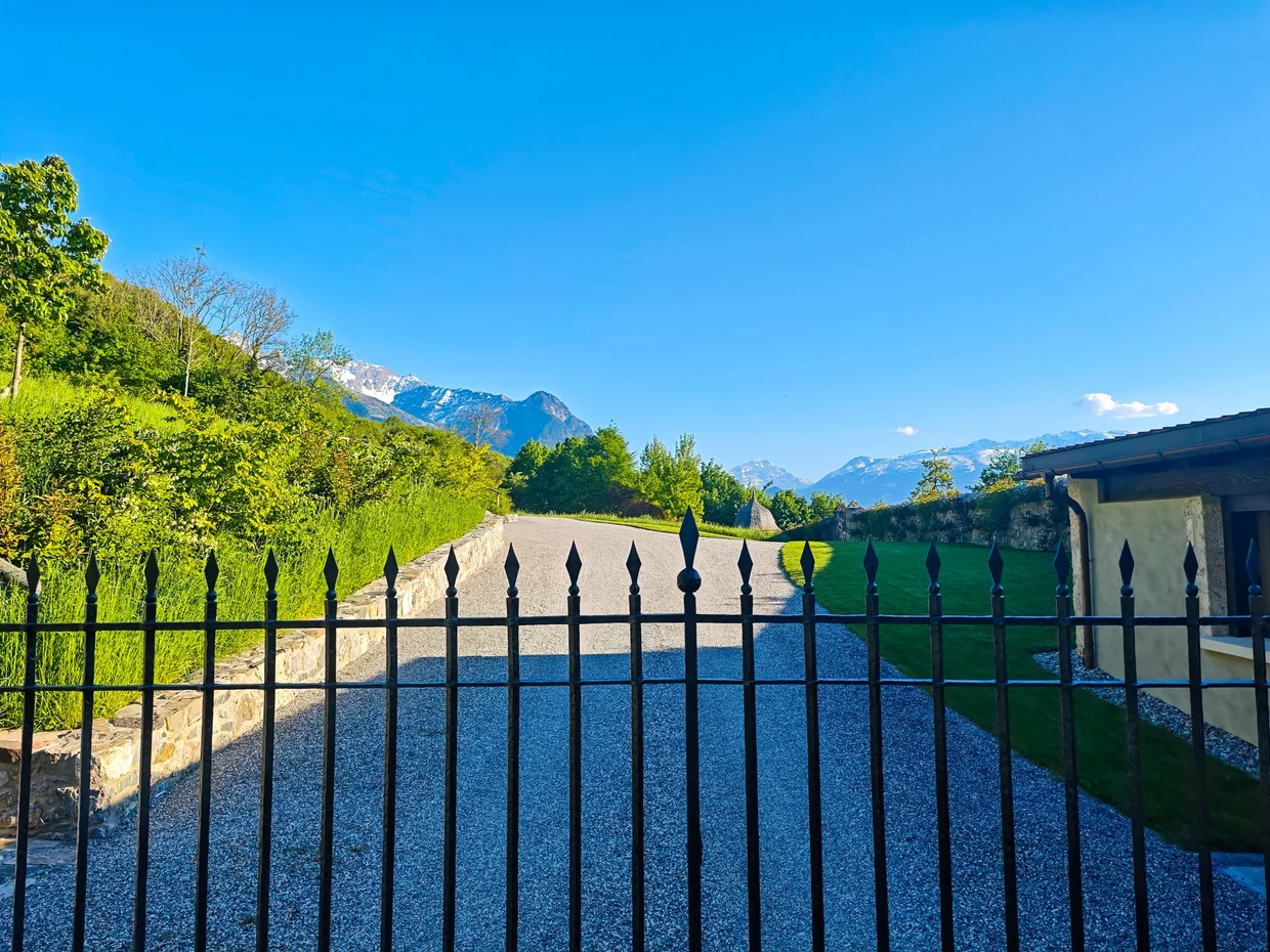 Iron gate looking out toward the Alps