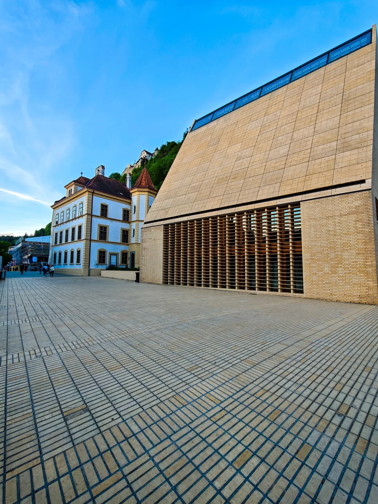 Modern parliament block with timber lattice