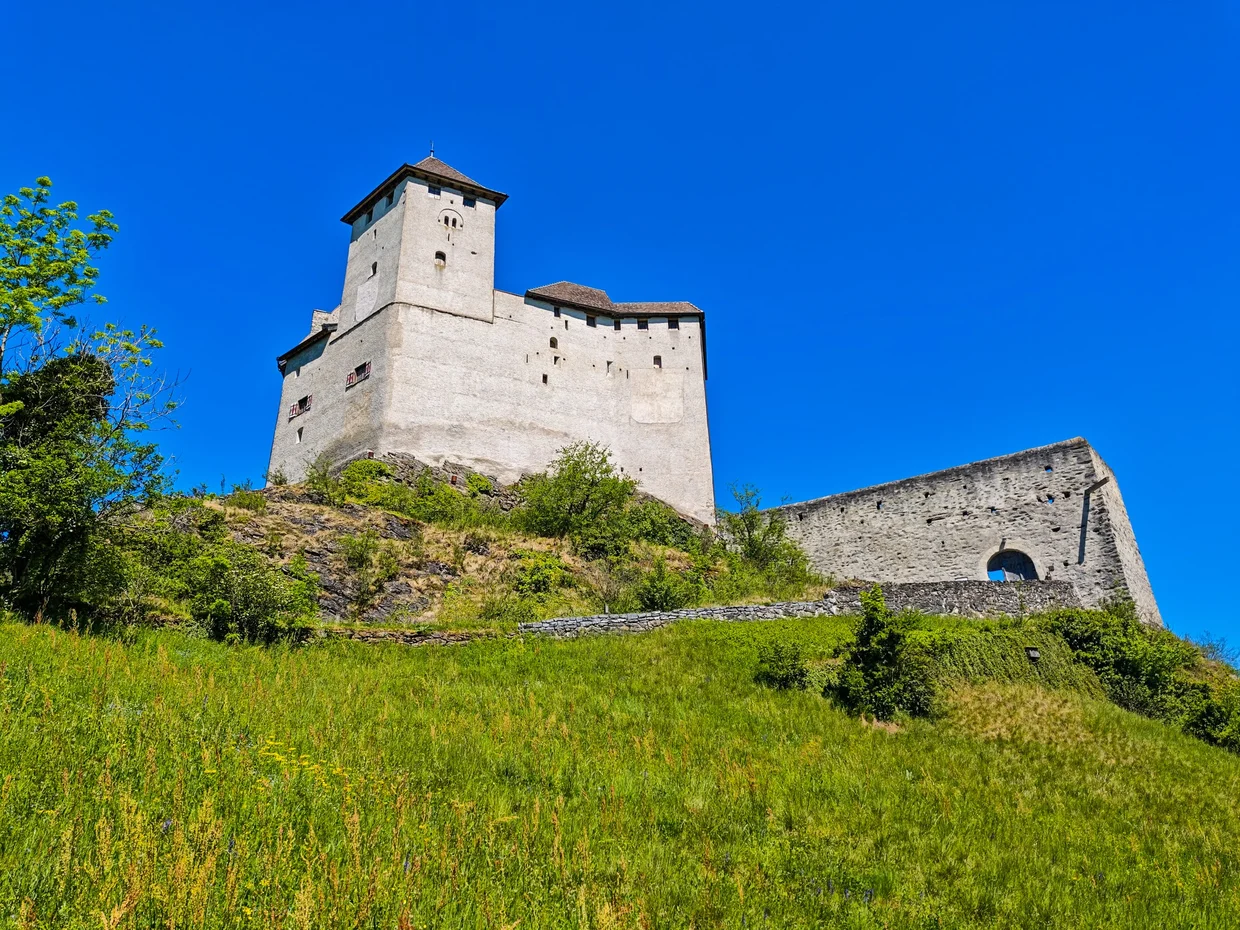 Castle from below, sitting on its rocky outcrop