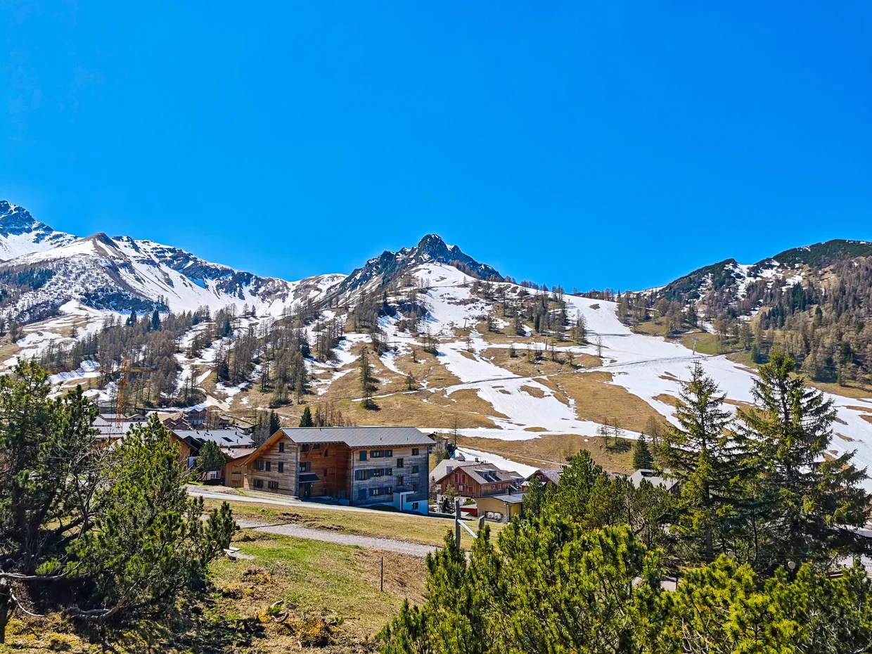 Malbun village with snow lingering on the slopes
