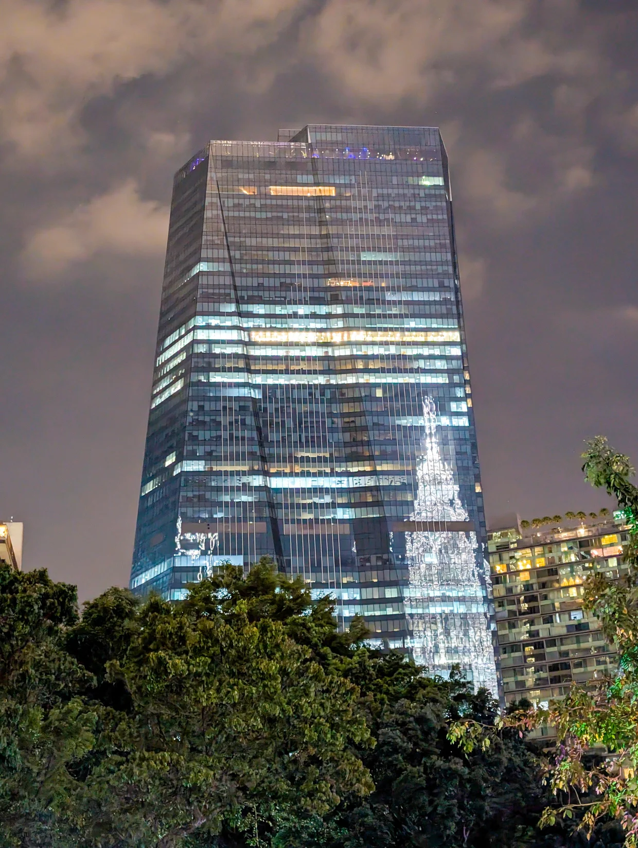 A whole tower with an LED Christmas tree pattern