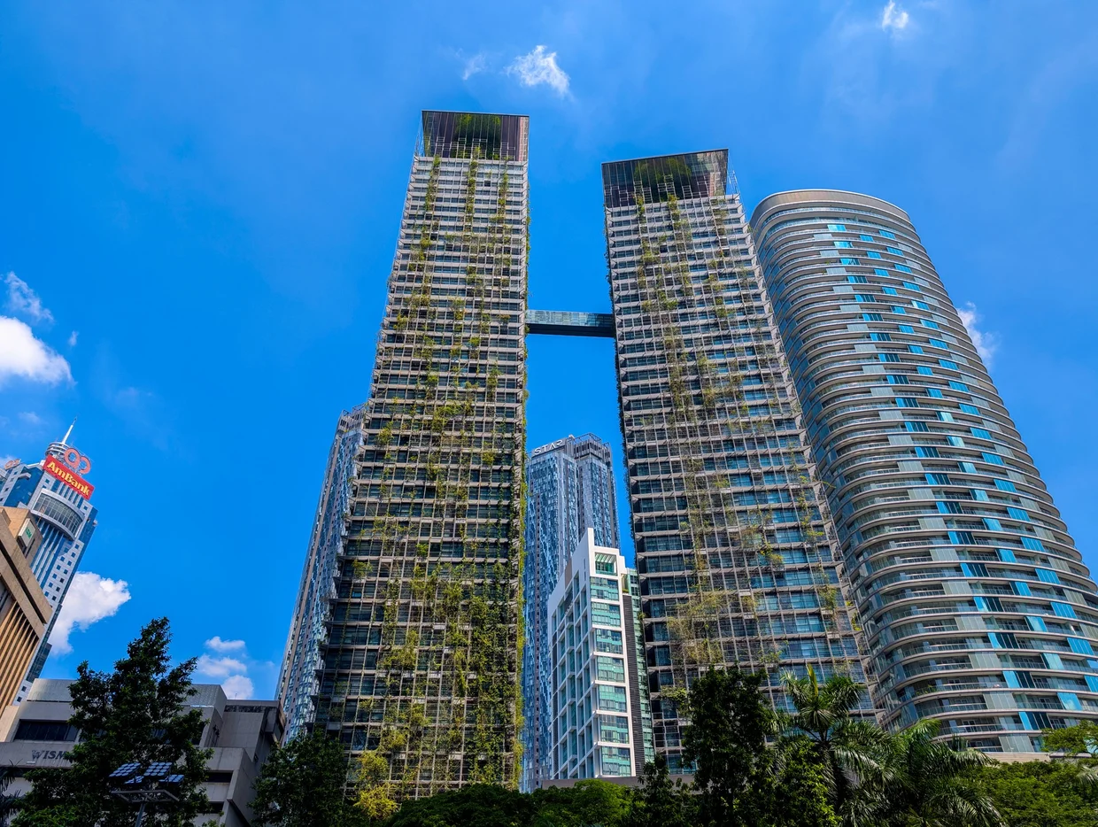 Eight Conlay's twin towers wrapped in greenery
