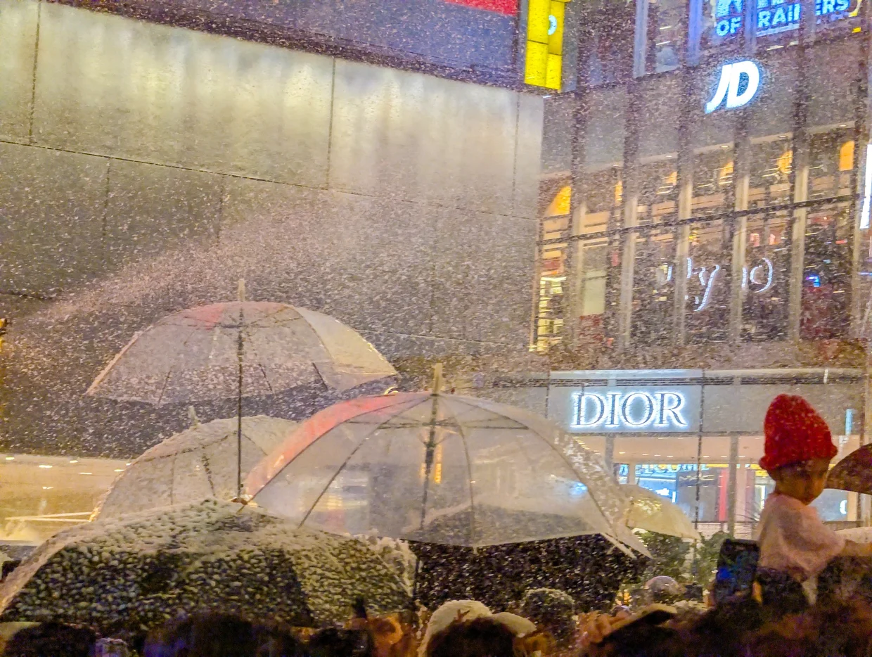 Fake snow falling outside Pavilion KL on Bukit Bintang