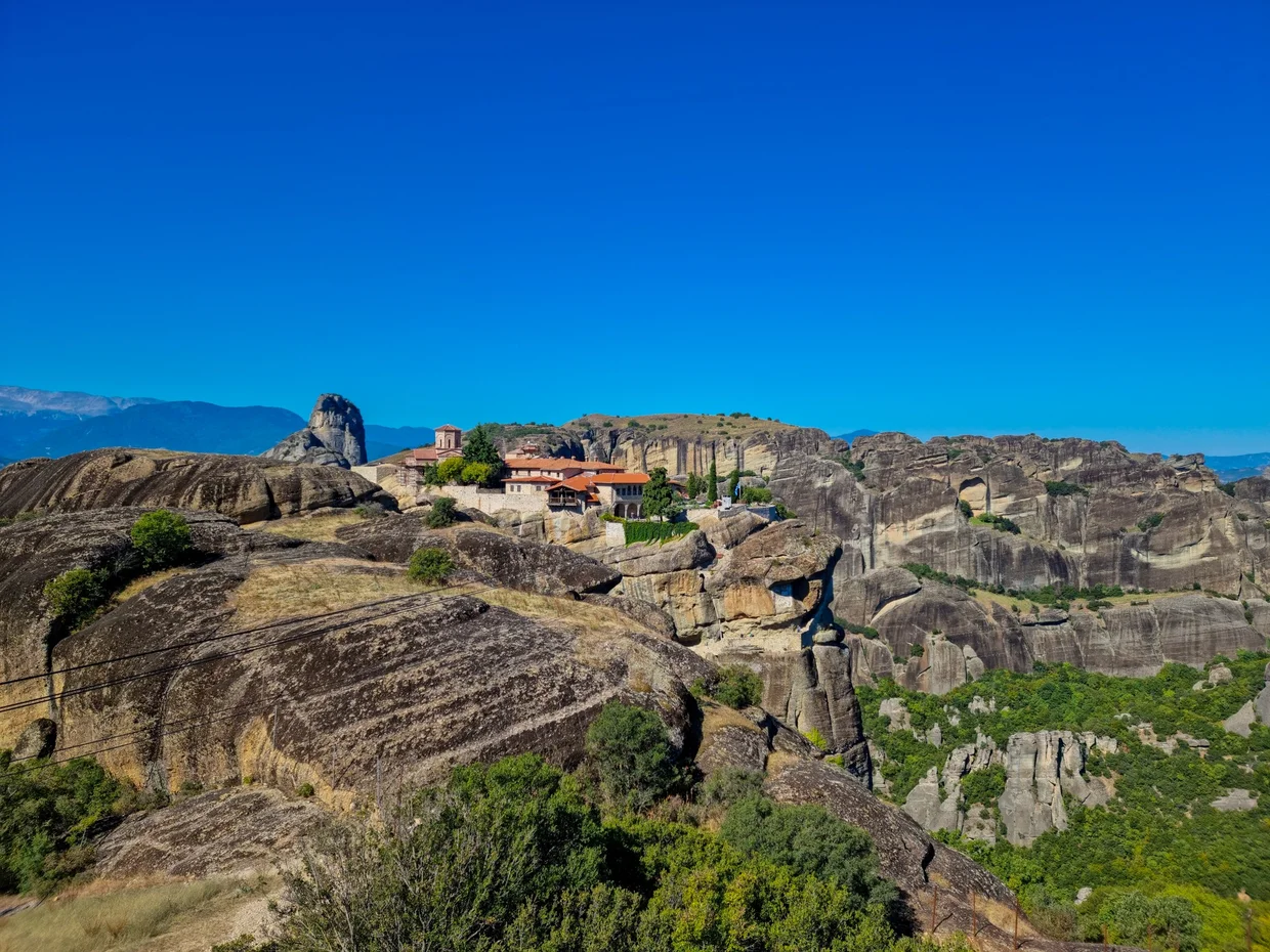 Byzantine monastery complex on flat-topped Meteora rocks