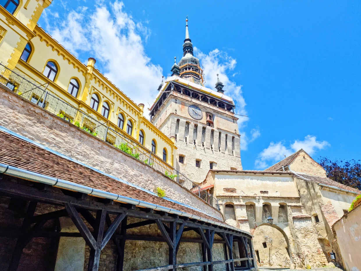 The Clock Tower rising above the old town roofs