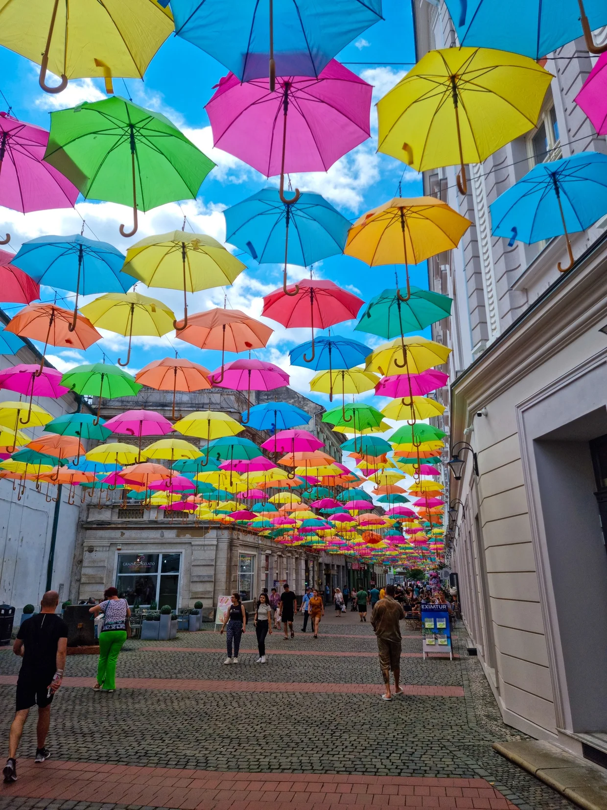 Colorful umbrellas strung over the umbrella street