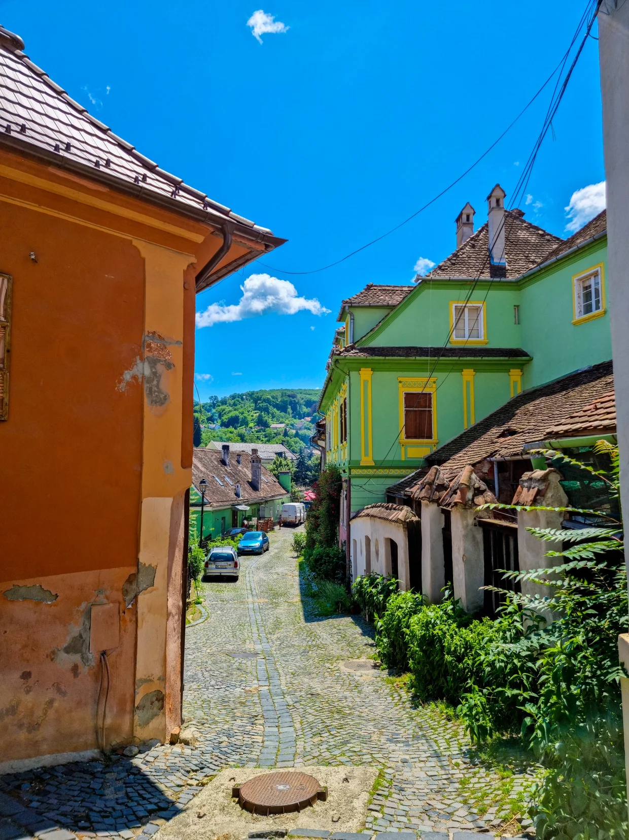 Bright houses stacked along the old lanes
