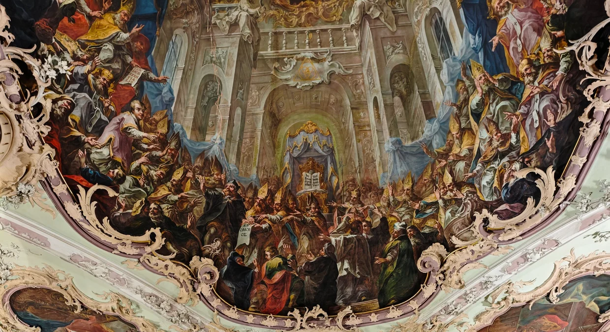 Detail of the painted ceiling fresco scene