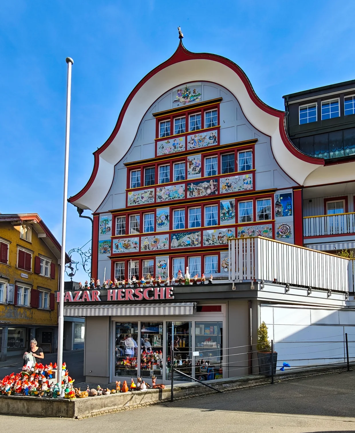 Bazar Hersche shop with painted facade and dwarf figurines