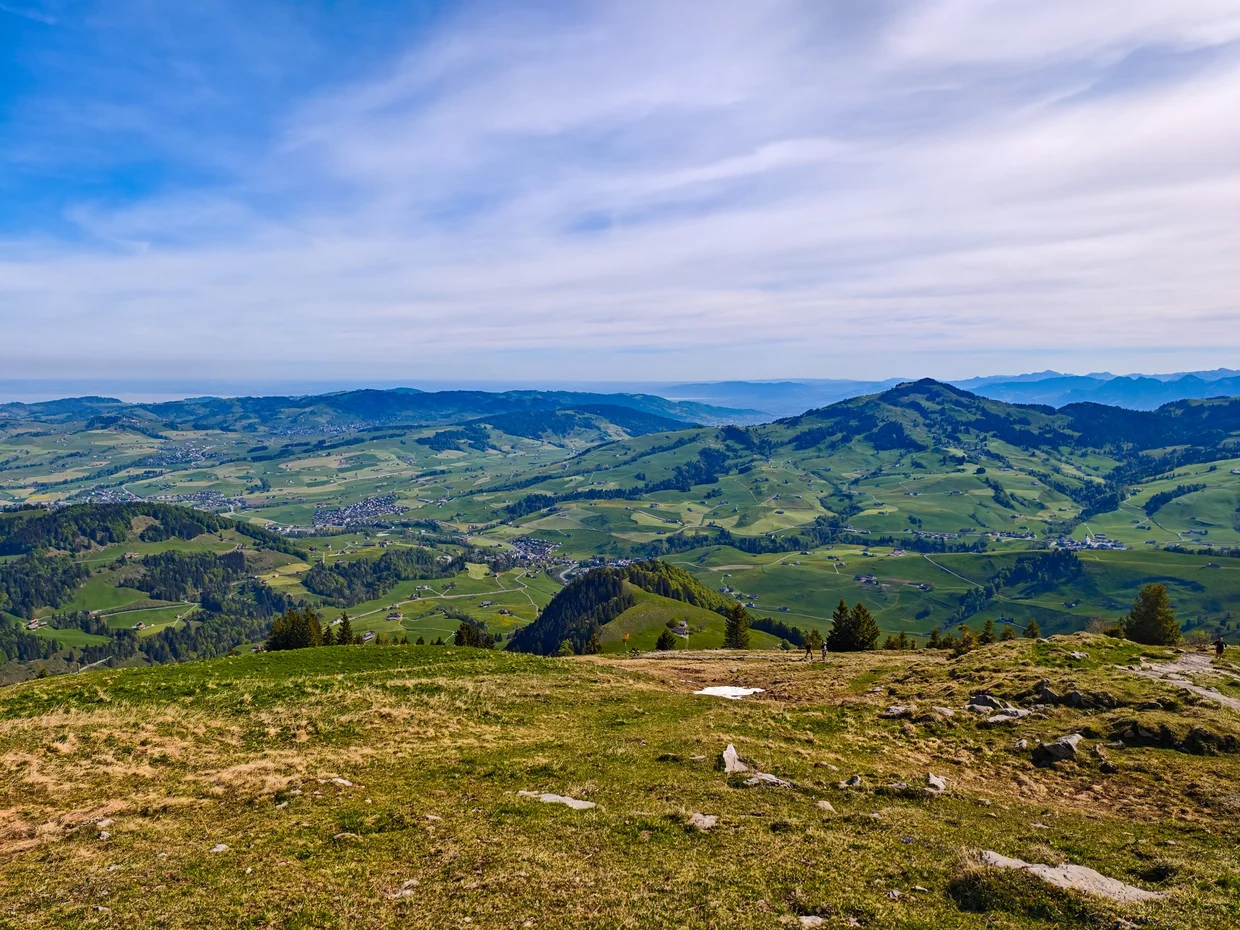 Panoramic view from Ebenalp's summit over the Appenzell hills