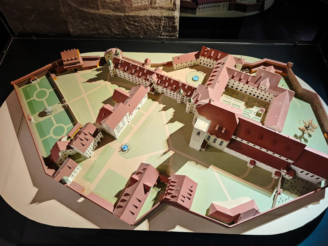 Architectural model showing the medieval abbey complex layout