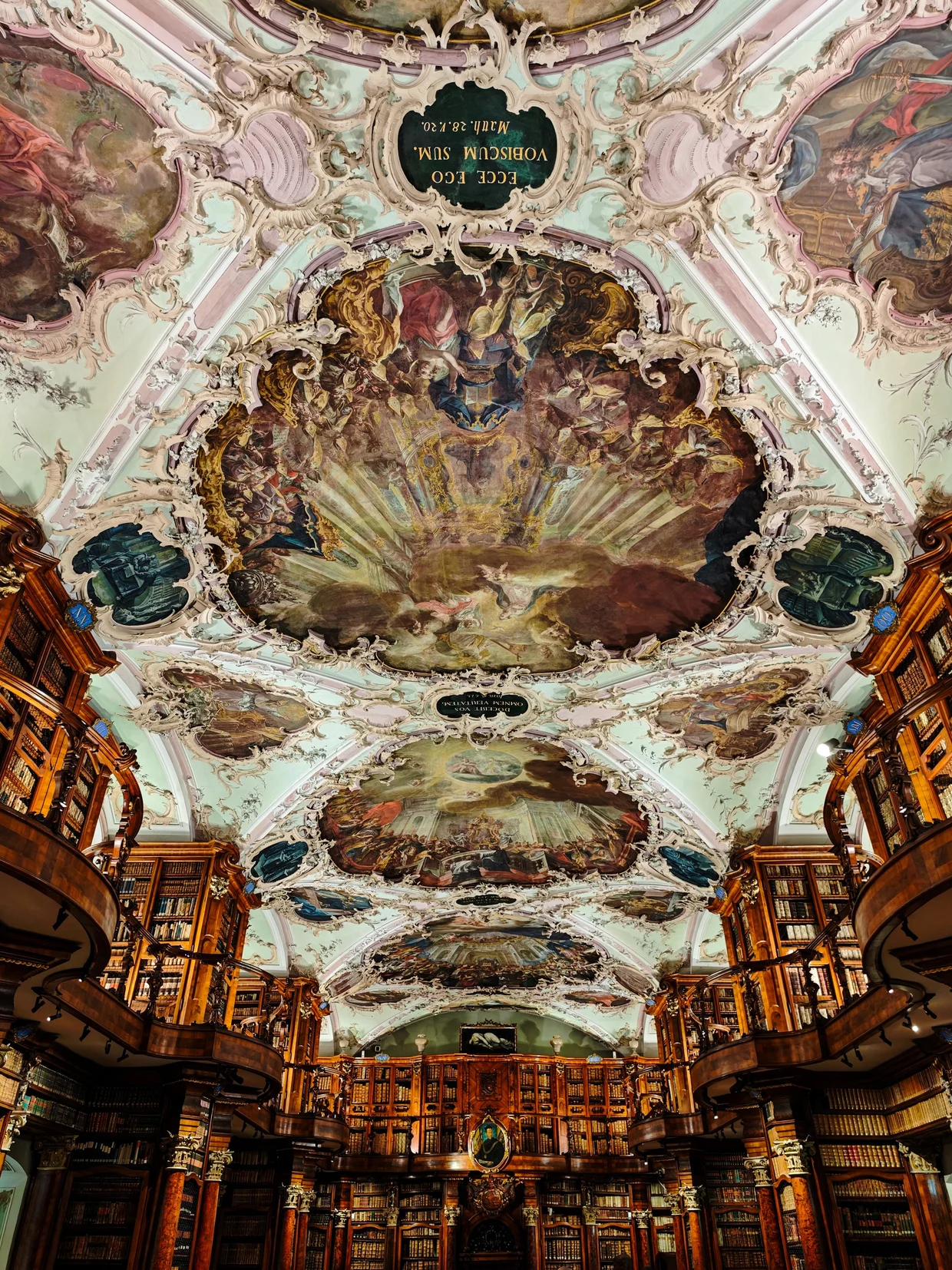The Rococo ceiling fresco above the central library nave