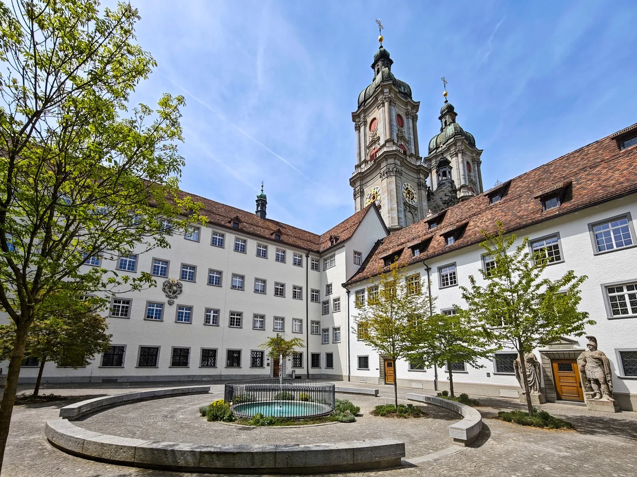 Cathedral towers seen from inside the abbey courtyard