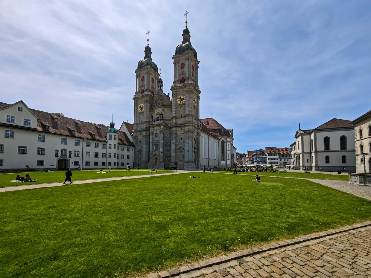 Cathedral seen from across the wide Klosterhof lawn